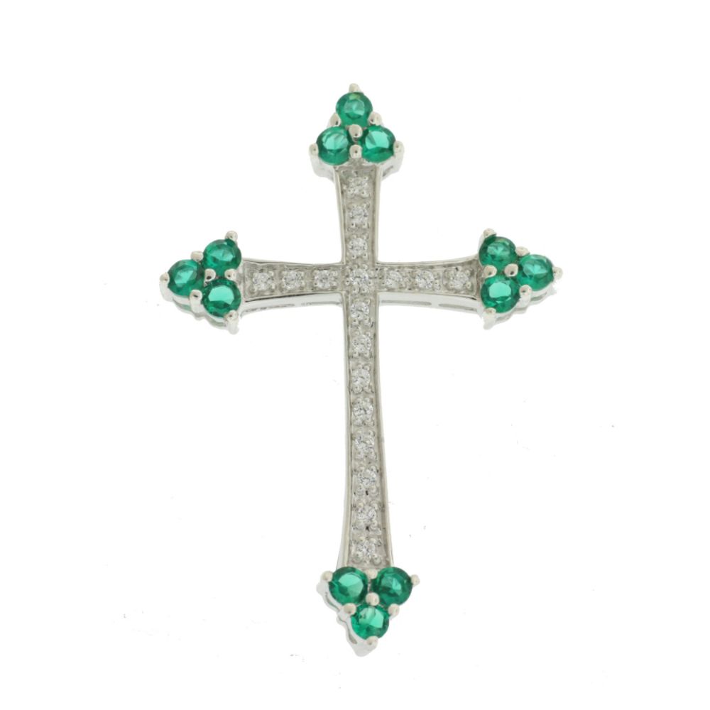 Sterling Silver Lab Created Emerald Cross Pendant