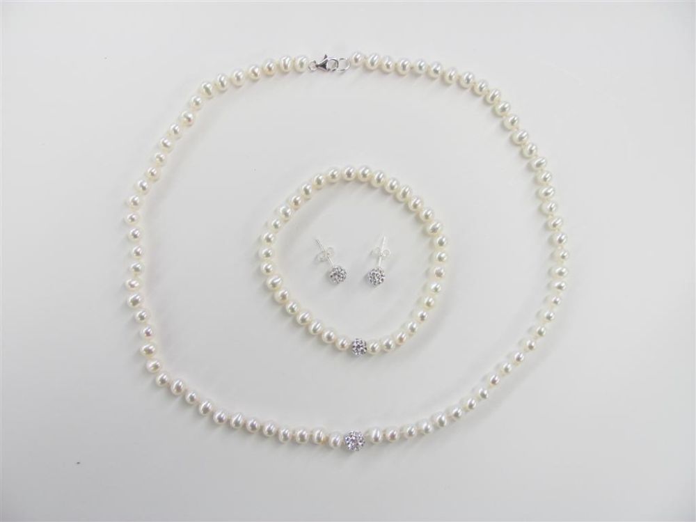   Sterling Silver Fresh Water Pearl and Crystal Stud, Bracelet, and Necklace Set at Kmart.com