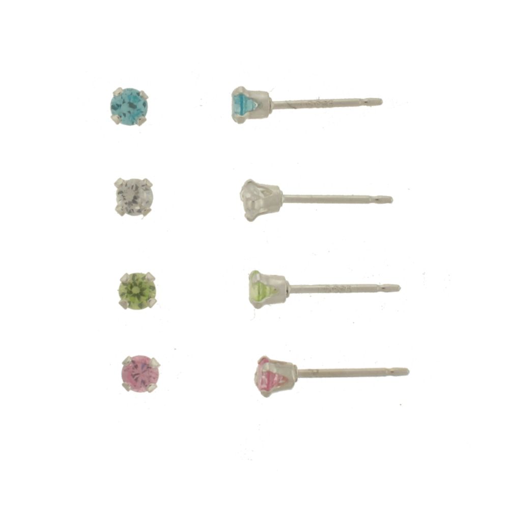 Sterling Silver 3MM Multi Color Cubic