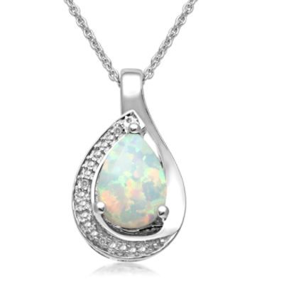 Sterling Silver Created Opal and Diamond Pendant