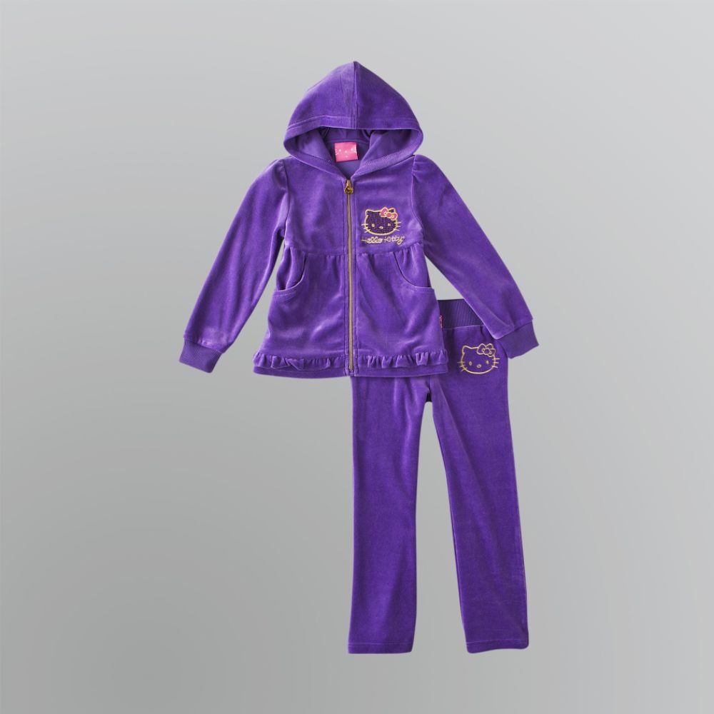Hello Kitty Girl''s Velour Babydoll Hoodie and Sweat Pants Set