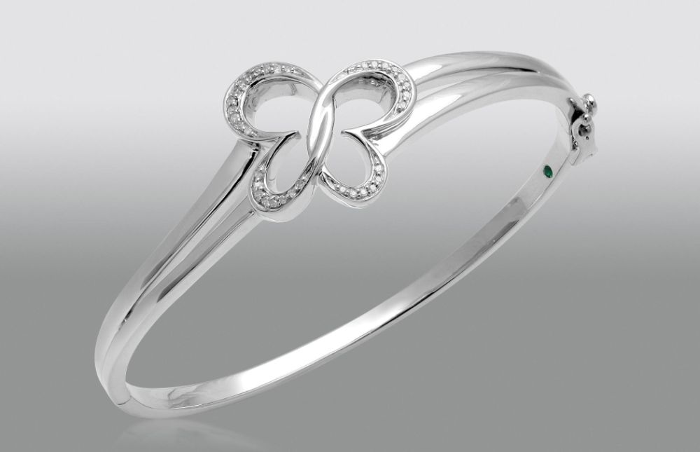 True Harmony 1/10 cttw Sterling Silver Butterfly Bangle Bracelet with Emerald Accent at Sears.com