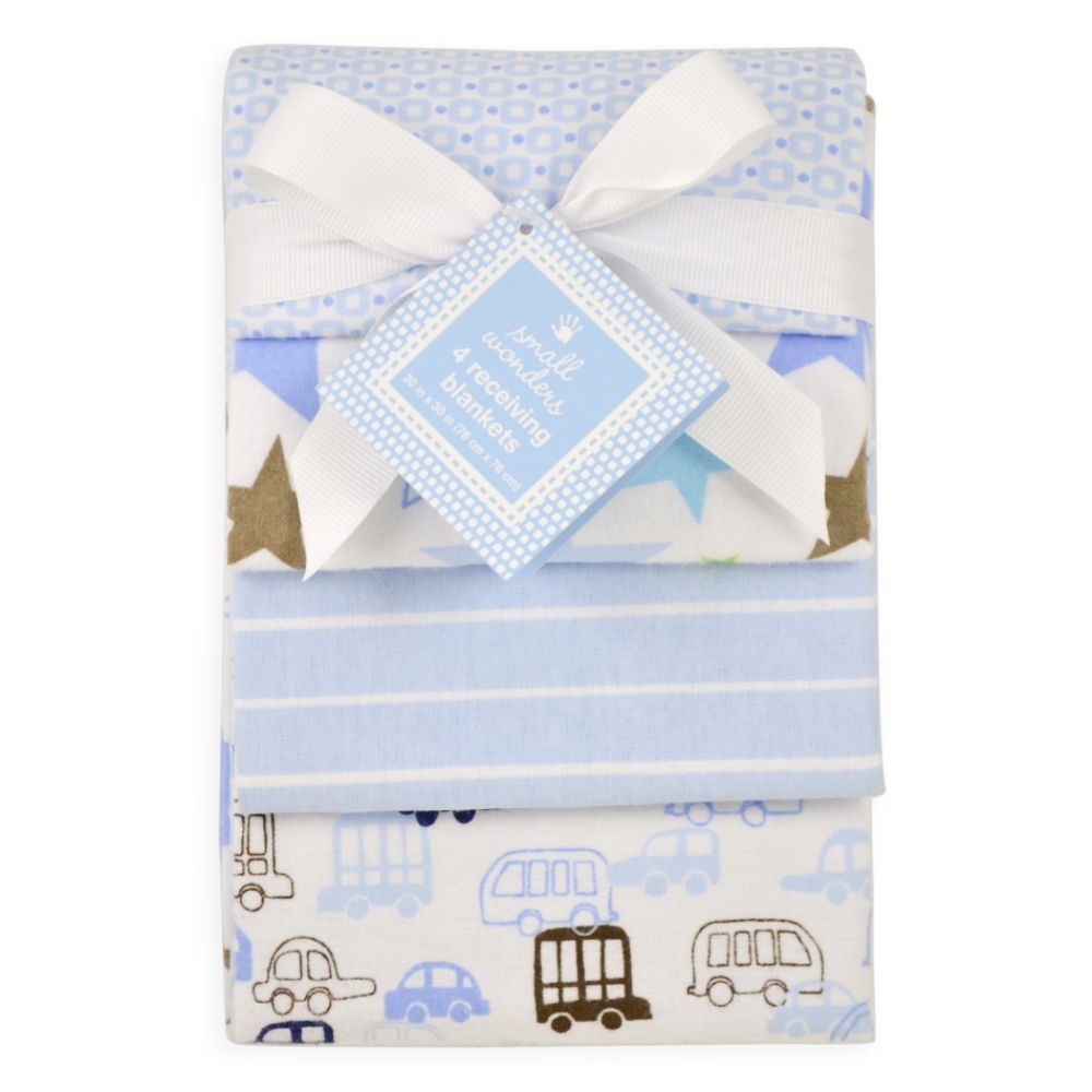 Small Wonders Baby Boy 4-Pack Receiving Blankets