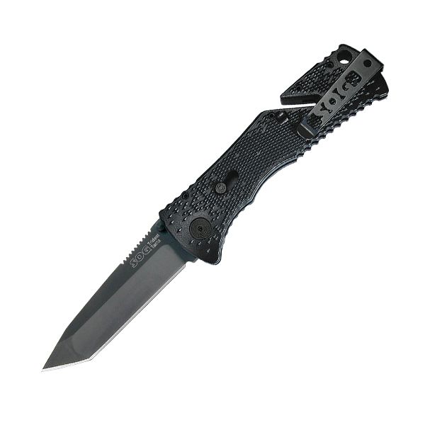 Trident 3.75" Knife, Straight Edge, Tanto, Black TiNi