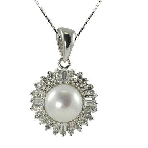 18" Sterling Silver 8-8.5mm Freshwater Pearl & Cubic Zirconia Pendant at Kmart.com