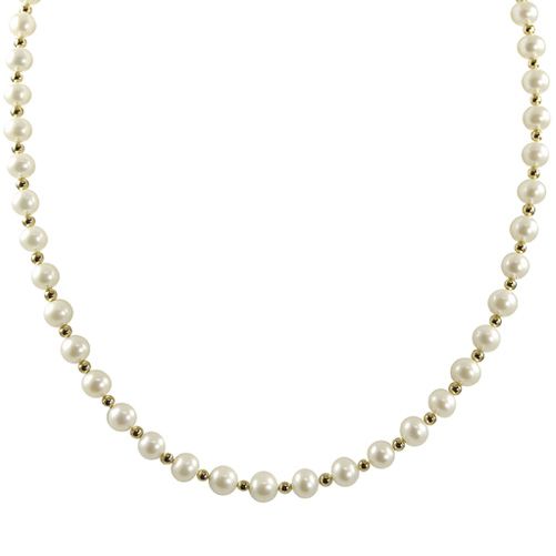 18" Sterling Silver 7-8mm Freshwater Pearl & Alternating Gold over Silver Bead Necklace at Sears.com