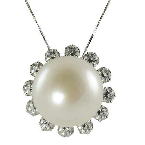 18" Sterling Silver Freshwater Pearl & Cubic Zirconia Princess Pendant at Kmart.com