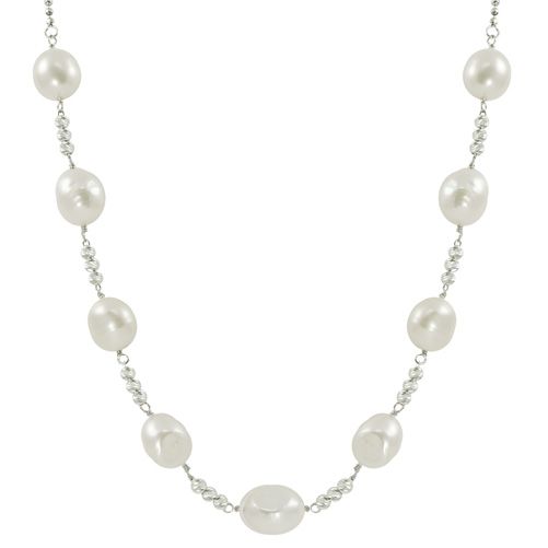 18" Sterling Silver Sparkle Bead and 9-10mm Freshwater Pearl Necklace