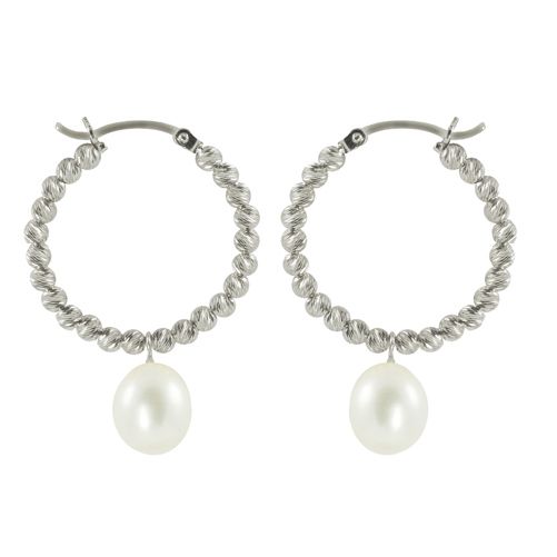 Sterling Silver Freshwater Pearl Sparkle Bead Hoop Earrings at Kmart.com