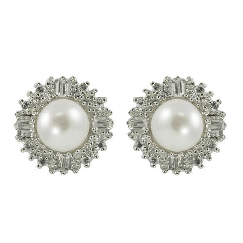 Sterling Silver 7-7.5mm Freshwater Pearl & Cubic Zirconia Earrings at Kmart.com