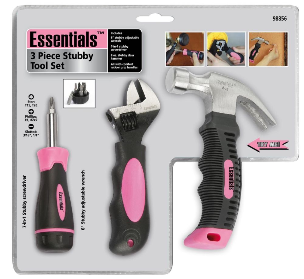 Essential Home 3PC PINK STUBBY TOOL SET
