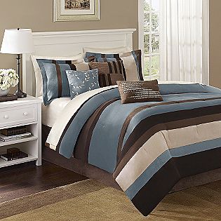 King Bedding Blue on Uptown Blue 7 Piece Cal King Comforter Set  Madison Classics Bed