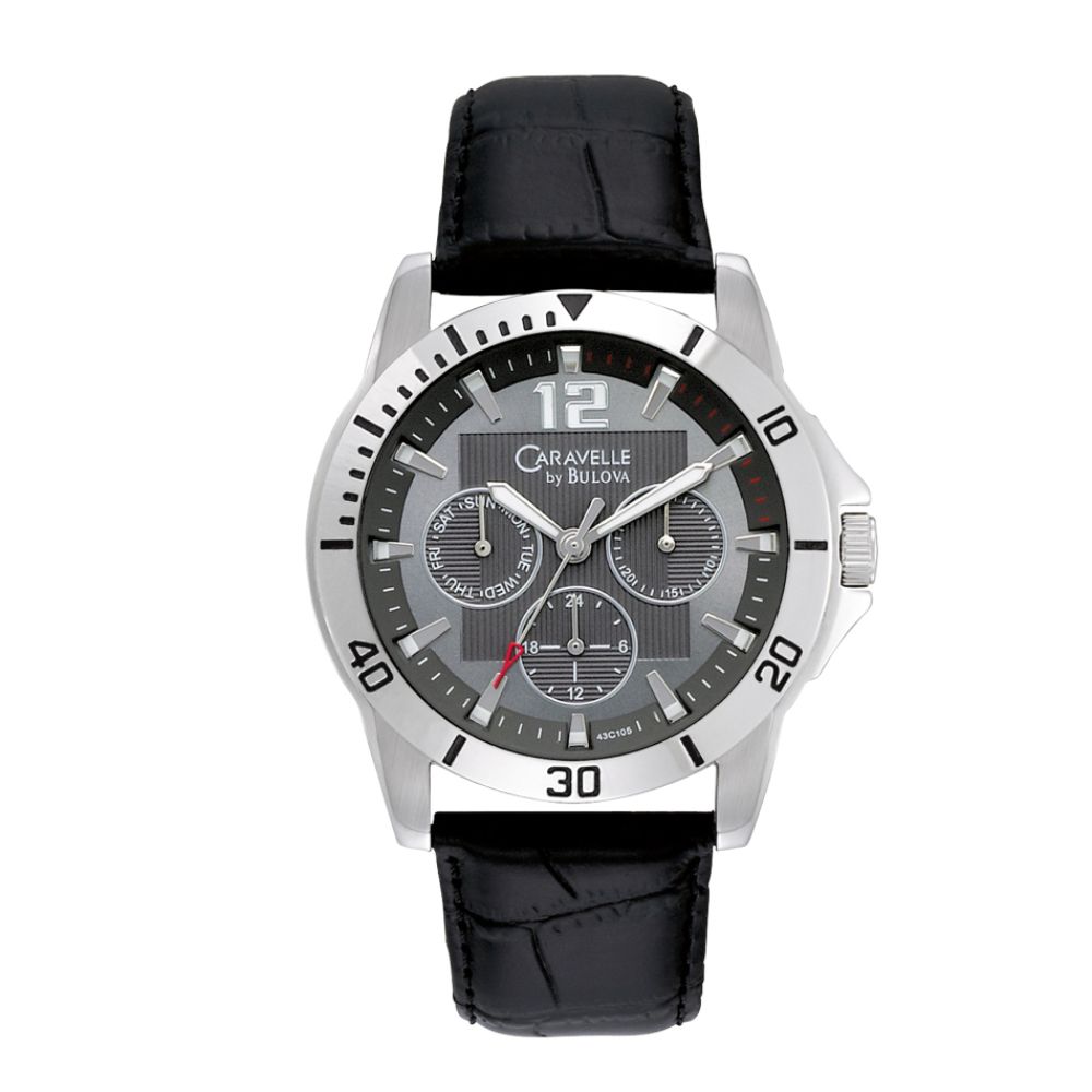 &nbsp; Men's Caravelle Watch with Stainless Steel Case and Gray Dial