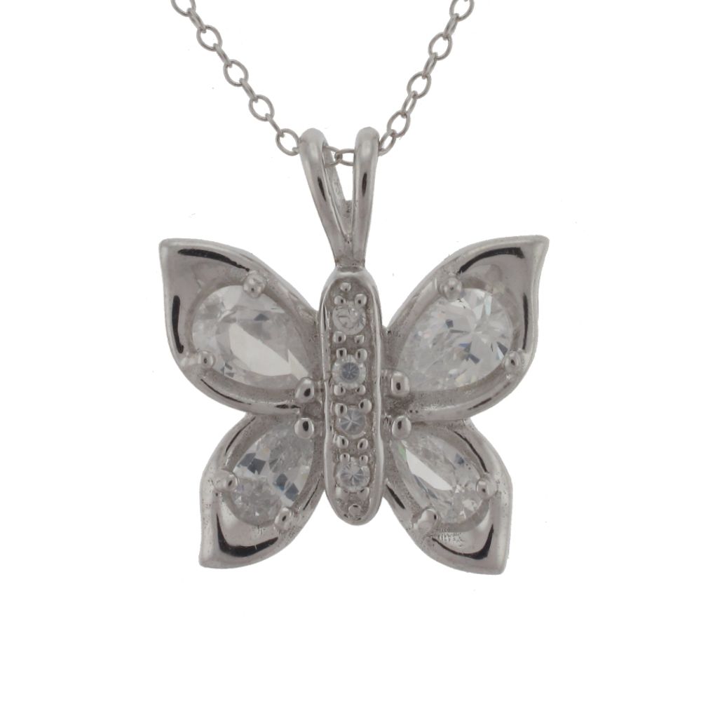 Sterling Silver Cubic Zirconia Butterfly Pendant