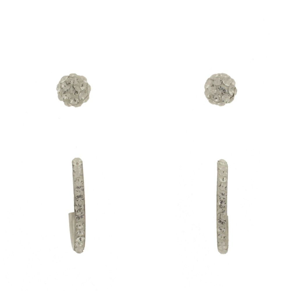 Sterling Silver 2 Pair Crystal Earring Set