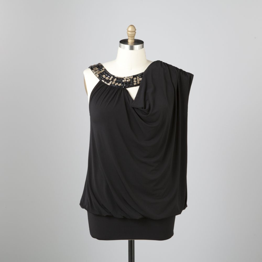 Beverly Drive Women's Plus Beverly Drive Jeweled Drape Cowl Dress