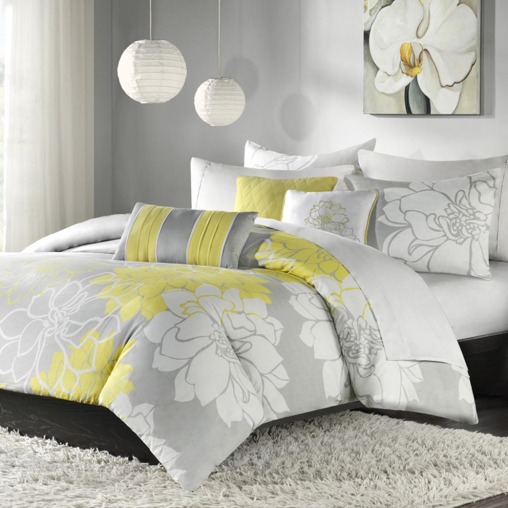 Madison Classics Brianna King 6 Pieces Printed Duvet Set in Yellow/Grey Color at Sears.com
