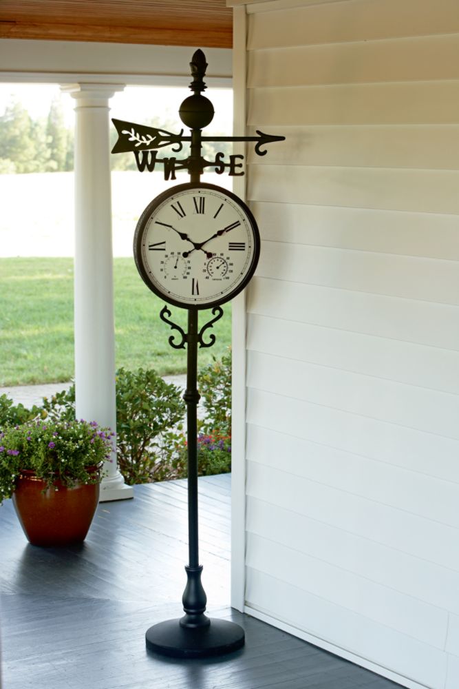 Weather Vane Clock with Temperature &amp; Humidity Gauges- Garden Oasis-Outdoor Living-Weather Instruments-Thermometers
