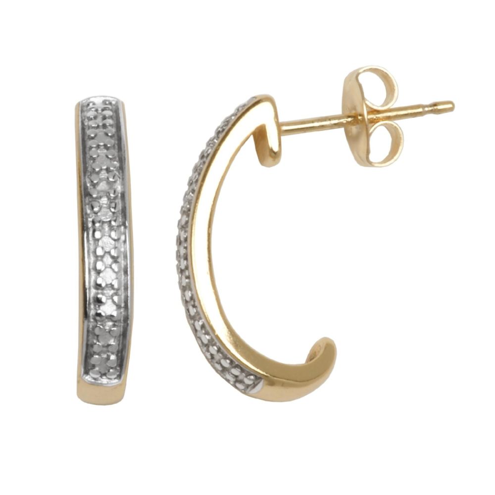   18K/SS DIAMOND ACCENT J-HOOP EARRINGS