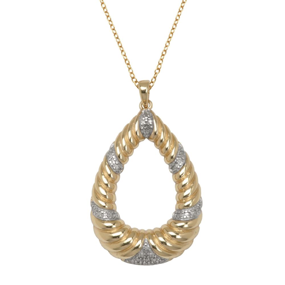 18K/SS DIAMOND ACCENT TEAR DROP PENDANT