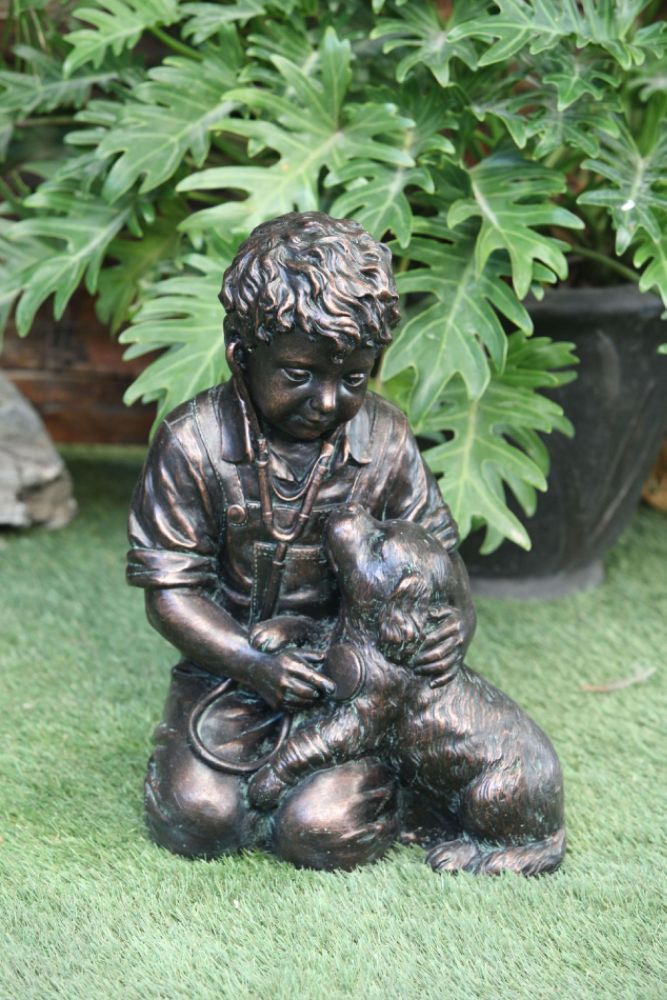 Boy with Dog Bronze Statue
