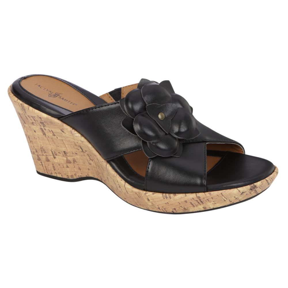 Jaclyn Smith Women's Fleur Flower Wedge Dress Sandal Wide Avail - Black at Kmart.com
