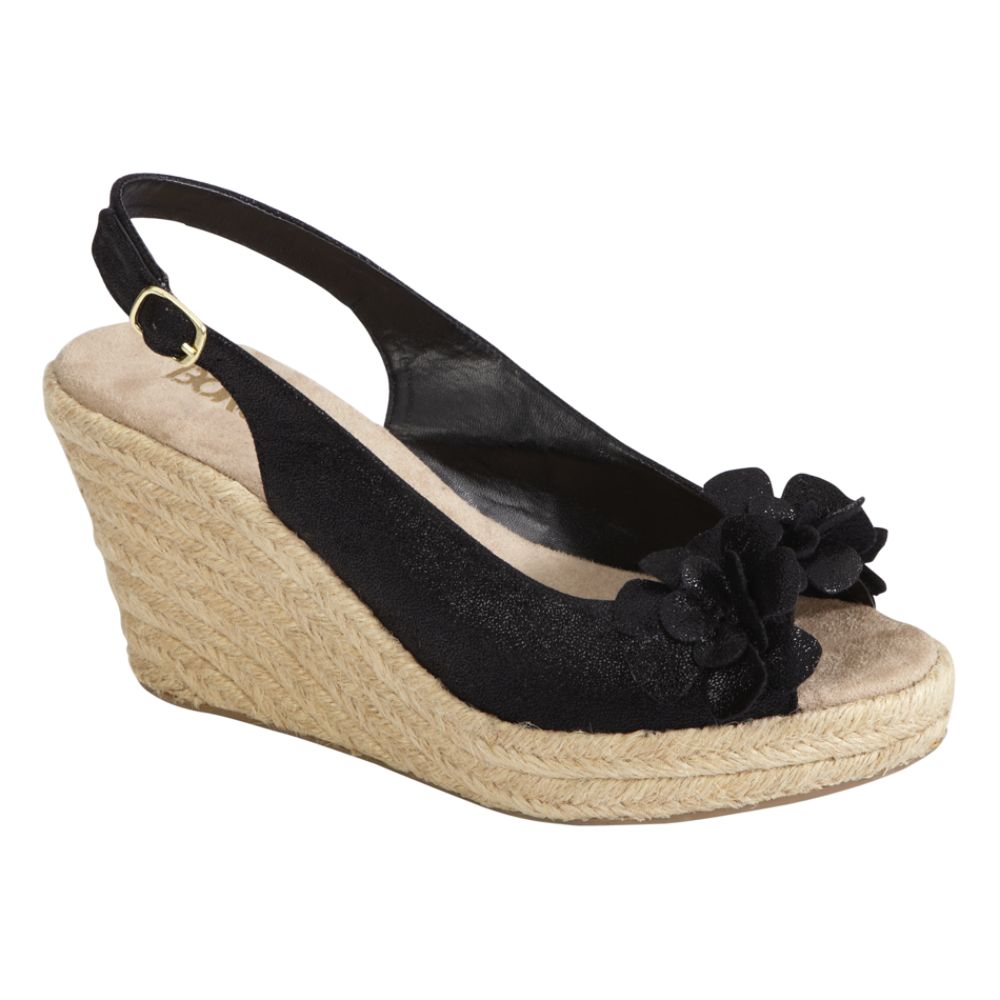 Bongo Women's Iris Flower Slingback Wedge Sandal - Black at Kmart.com