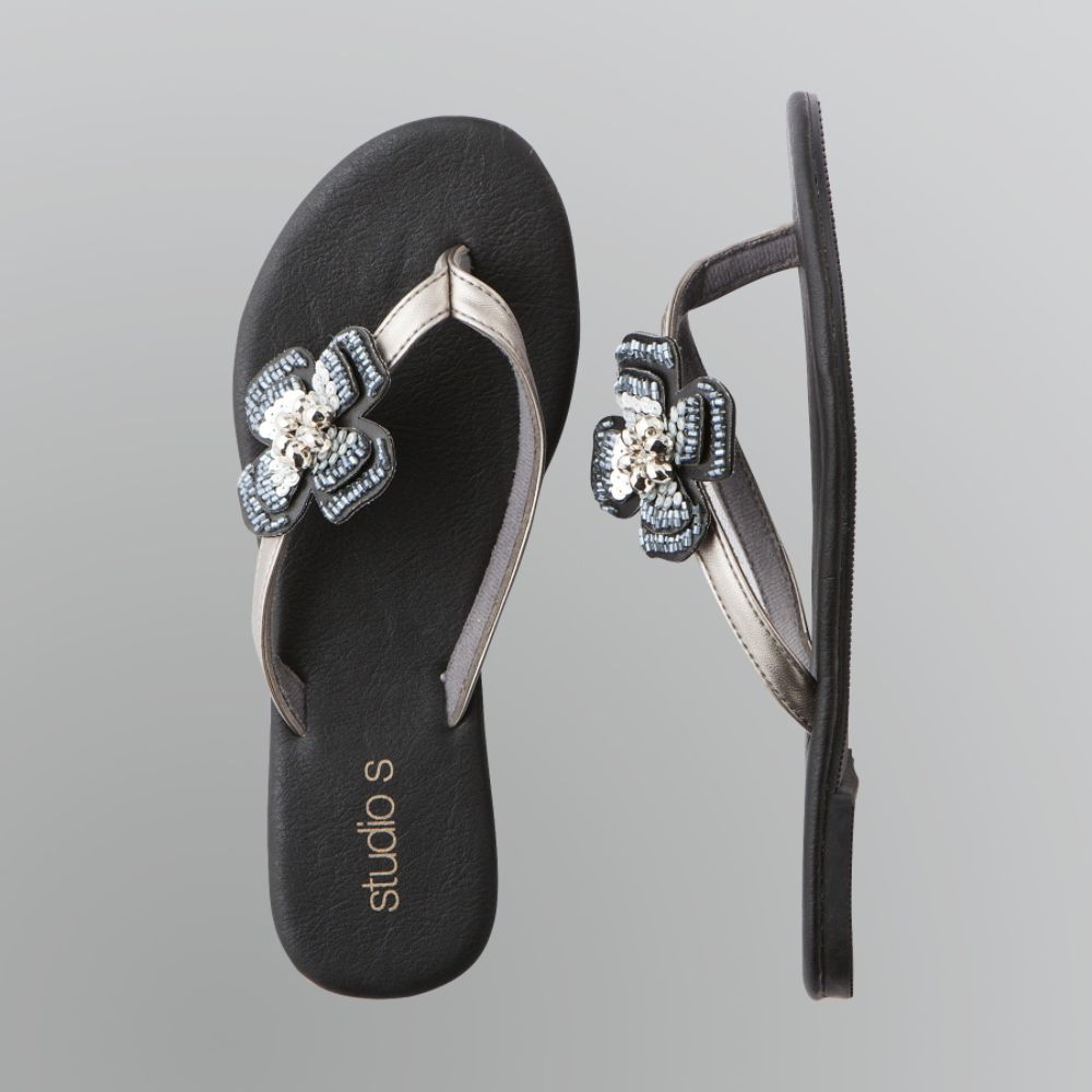 Studio S Women's Beaded Flower Flip-Flops at Sears.com