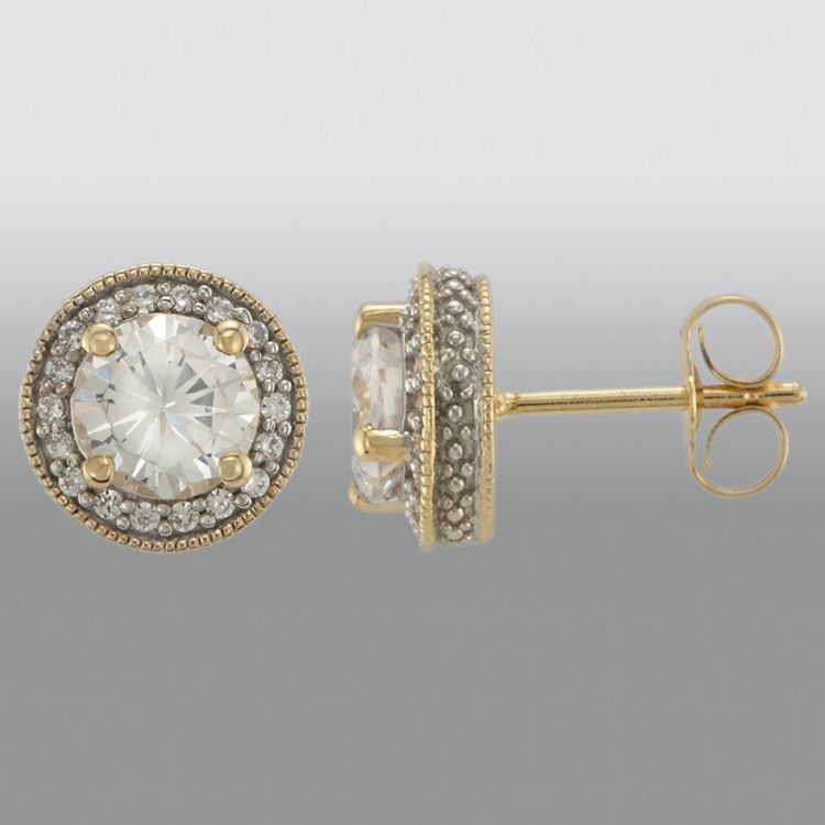 Vedere Le Stelle&trade; 1.98 ctw Round Cubic Zirconia and Millgrain Gold-over-Sterling Silver Stud Earrings at Sears.com