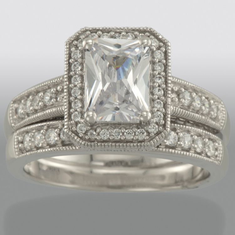 Vedere Le Stelle&trade; 1.94 ctw Emerald Cubic Zirconia  and Millgrain Sterling Silver Bridal Set at Sears.com