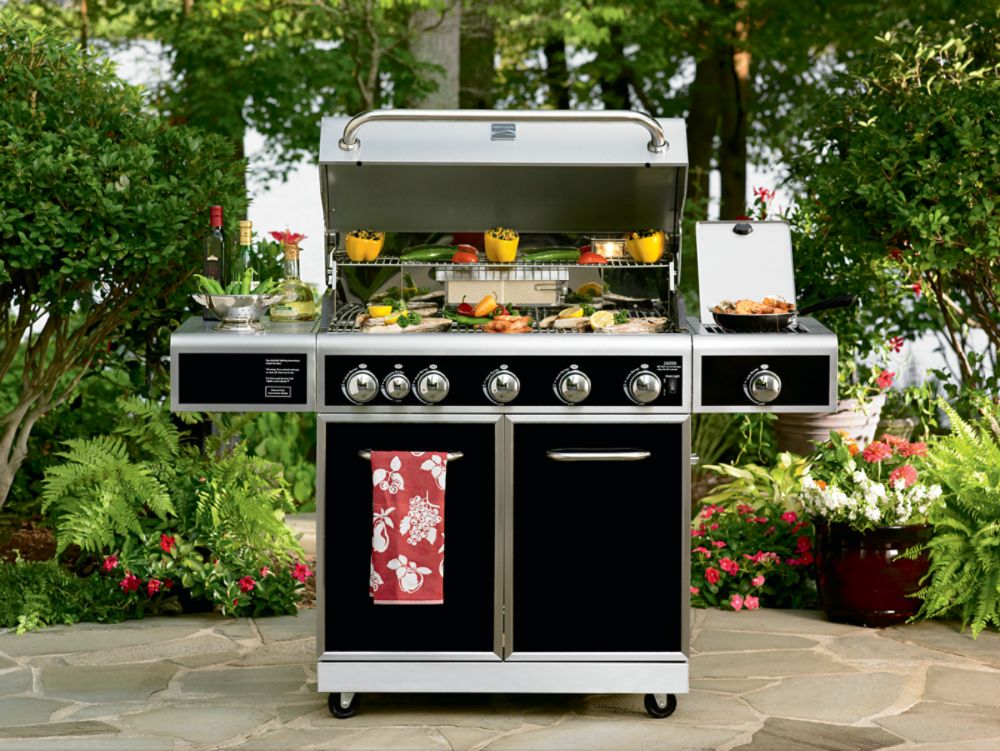 Kenmore 5-Burner Gas Grill with Ceramic Searing and Rotisserie Burners - Black