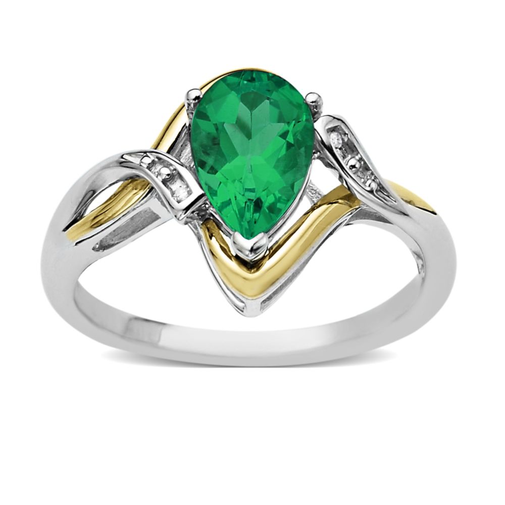 Lab Created Emerald and Diamond Accent Ring