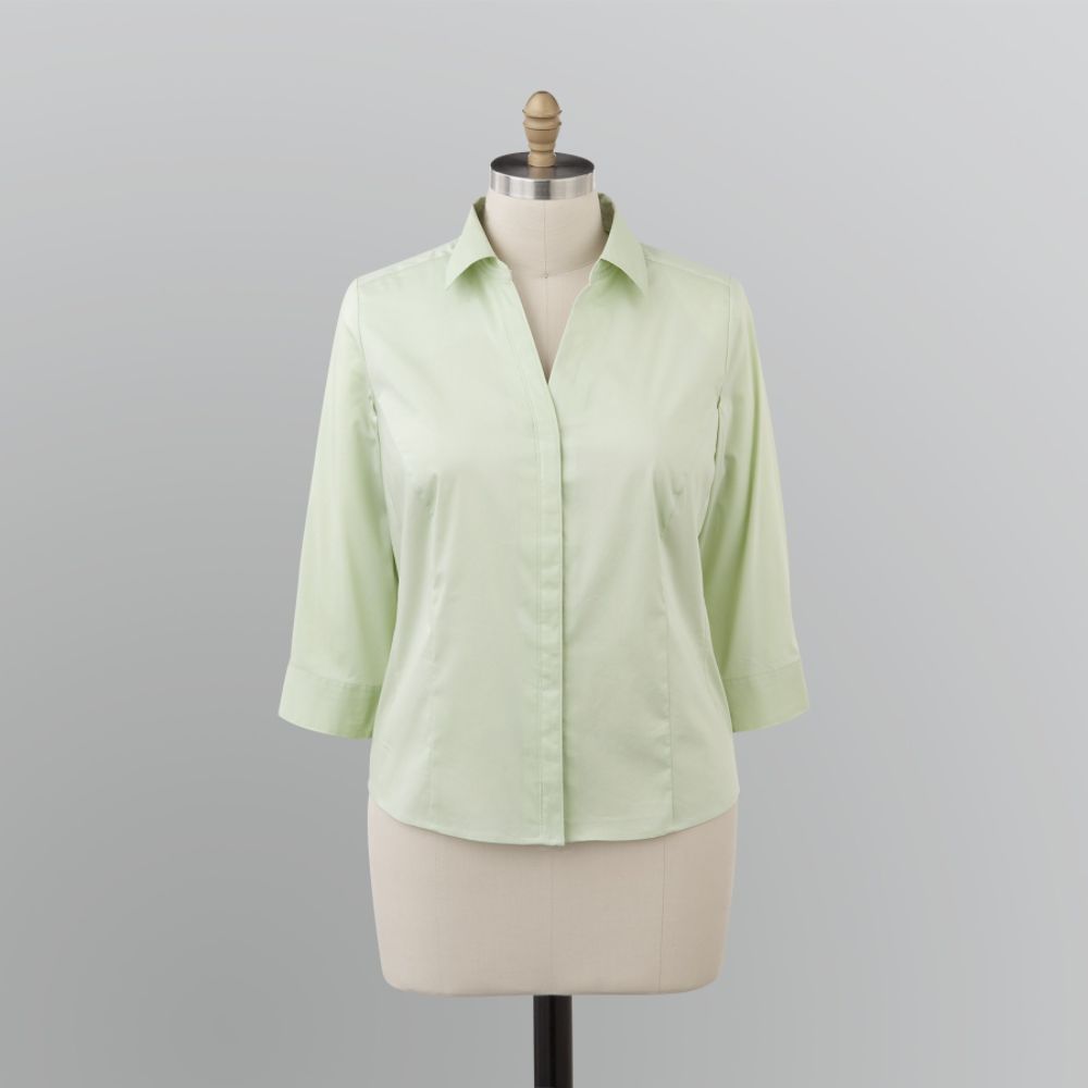 Basic Editions Women's Plus Slimming Systems Woven Blouse