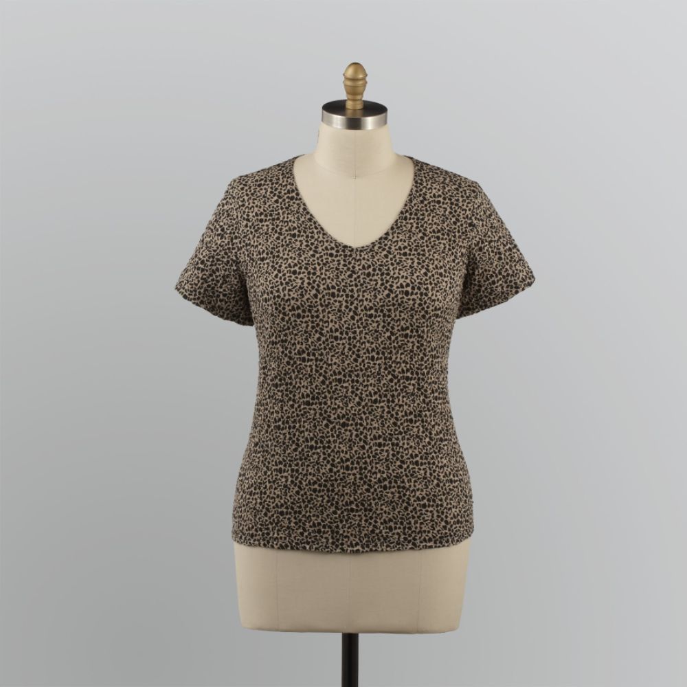 Jaclyn Smith Women's Plus Leopard Crinkle Tee