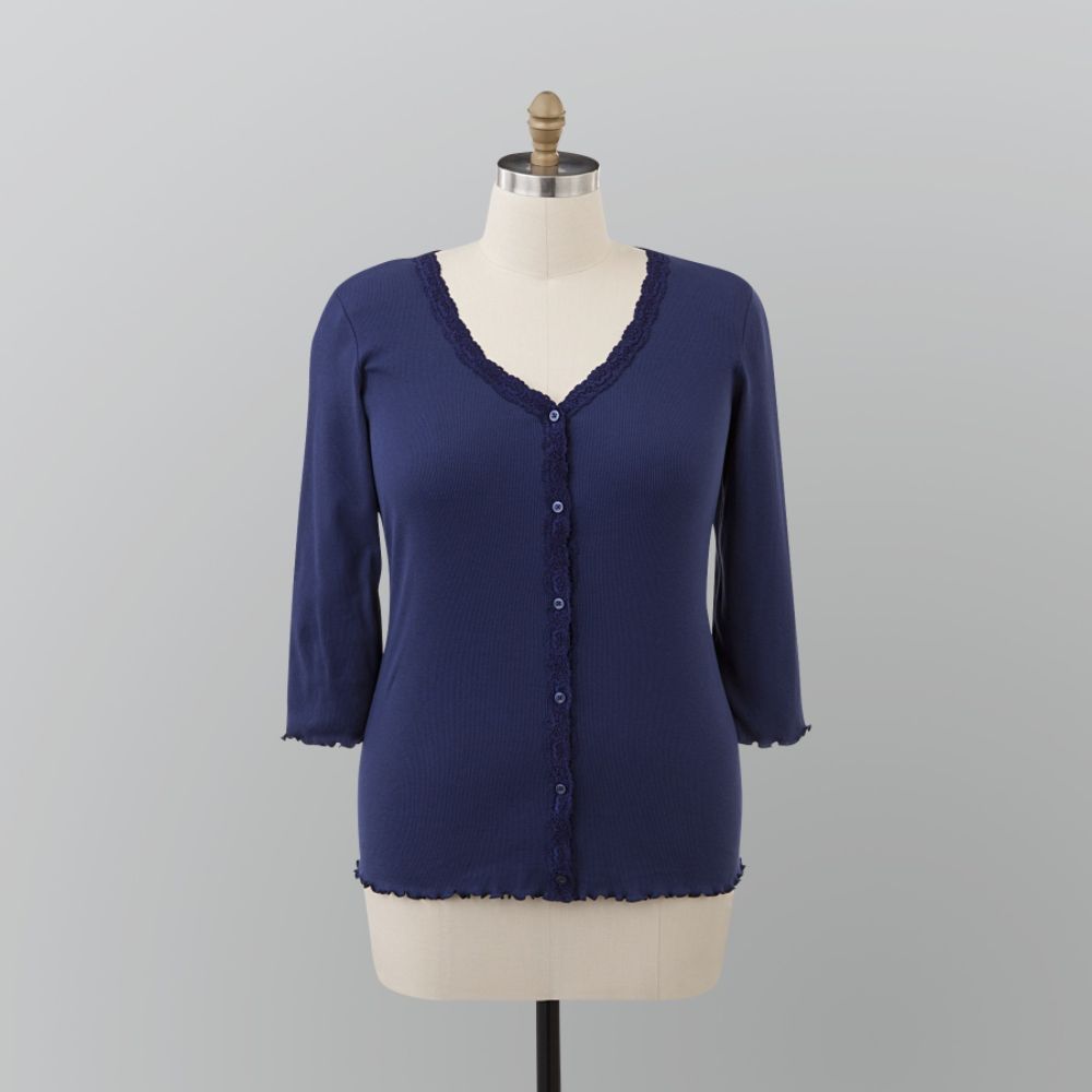 Basic Editions Women's Plus Lace-Trimmed Knit Cardigan at Kmart.com