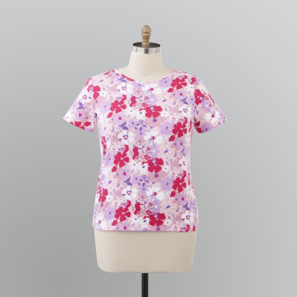 Basic Editions Women's Plus Floral Print T-Shirt
