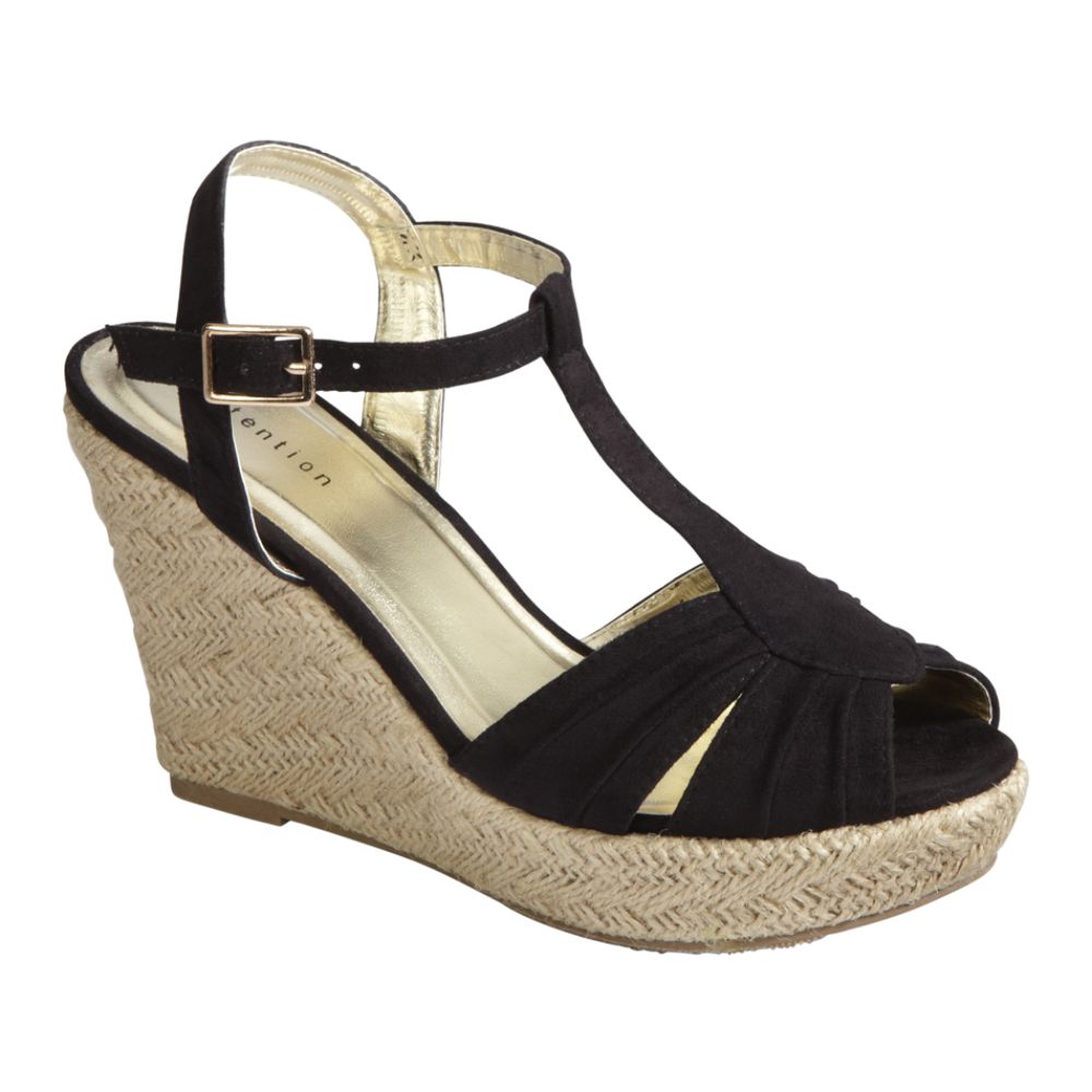 Attention Women's Horizon T-strap Sueded Wedge Dress Sandal - Black at Kmart.com