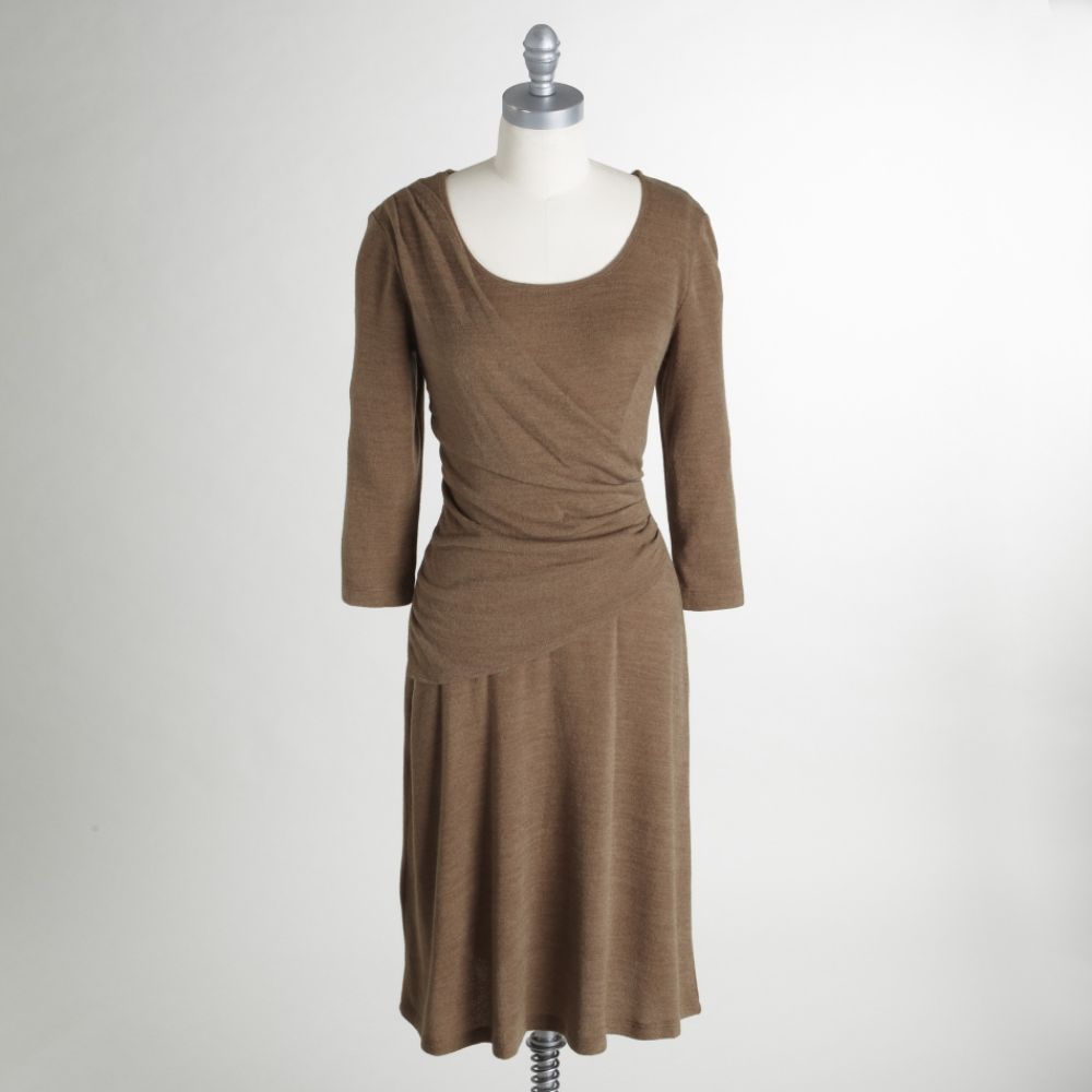 Connected Apparel Women's Faux-Wrap Front Sweater Dress