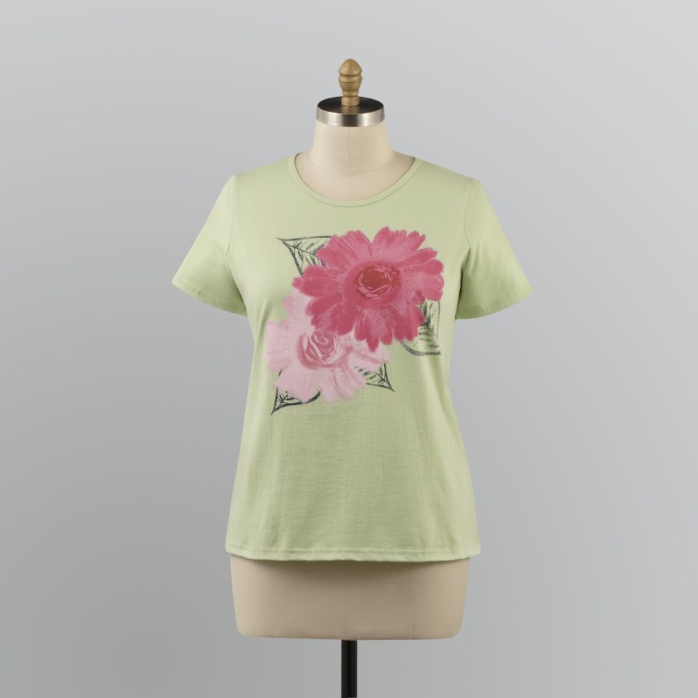 Basic Editions Women's Plus Glitter Daisy Tee