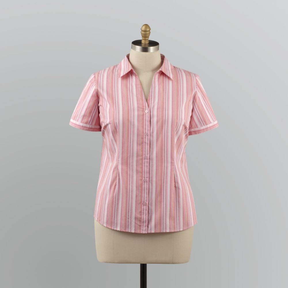 Basic Editions Women's Plus Striped Camp Shirt at Kmart.com