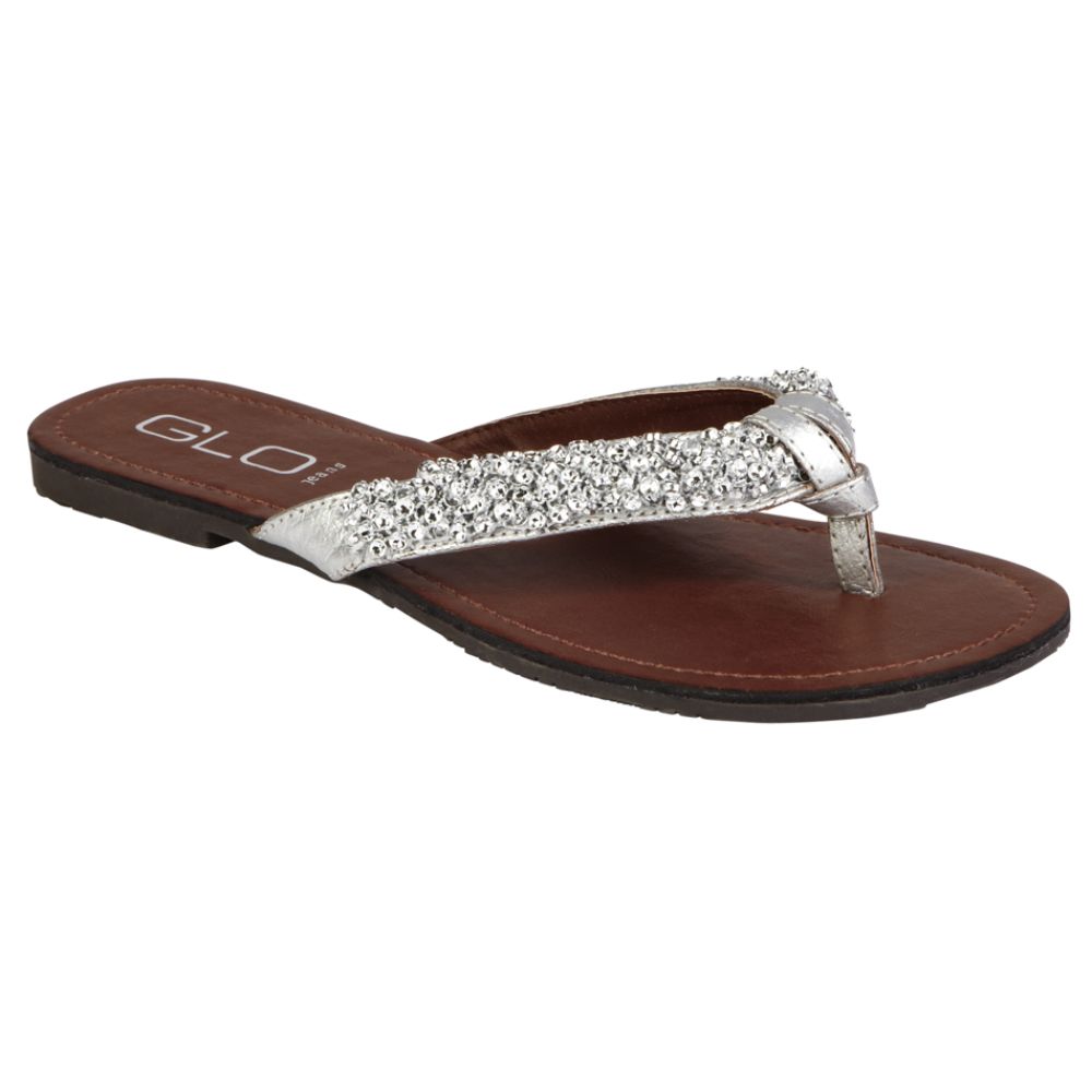 Glo Women's Zameena Embellished Thong Sandal - Pewter at Kmart.com