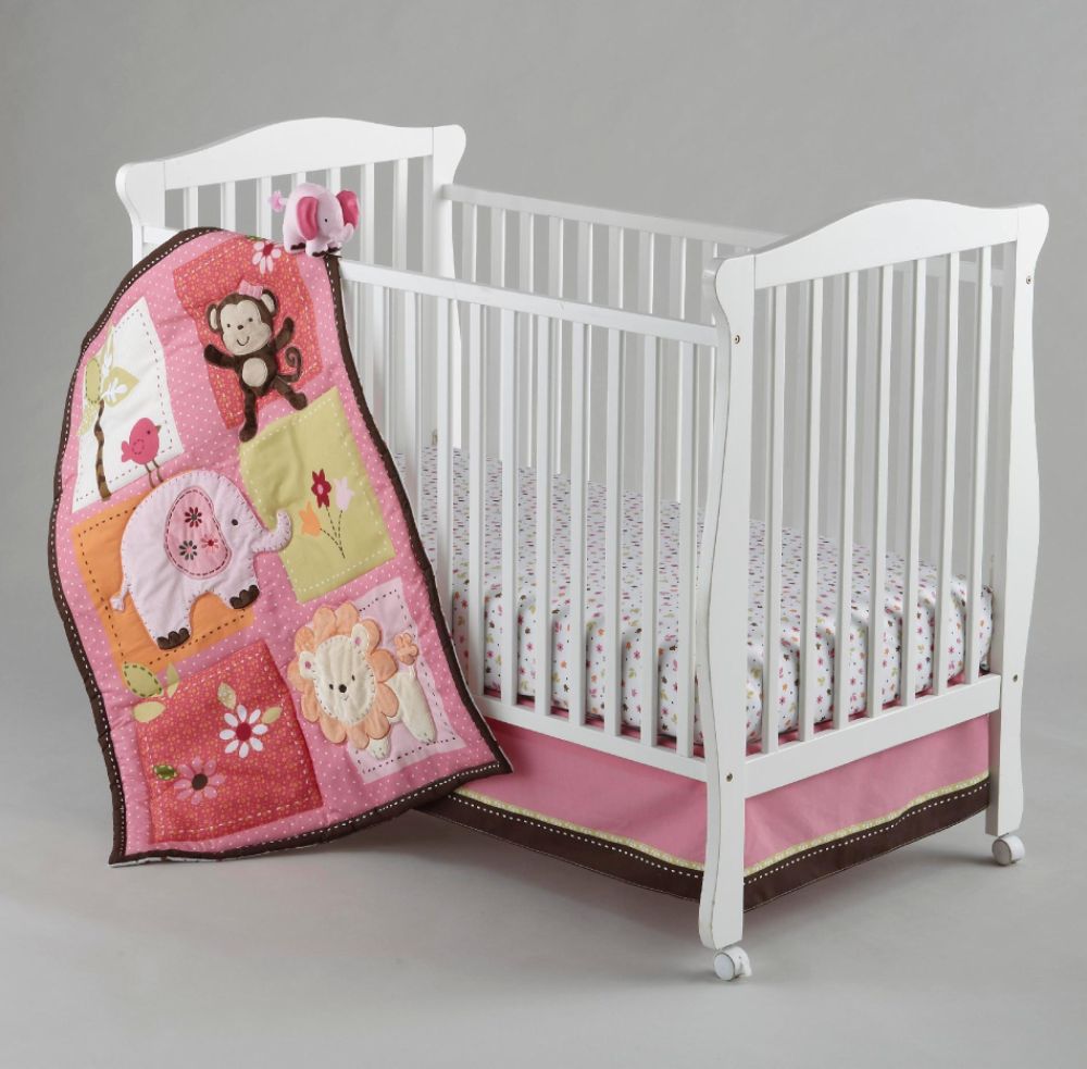 Little Bedding by NoJo Newborn Girl's Raspberry Jungle Four-Piece Bedding Set