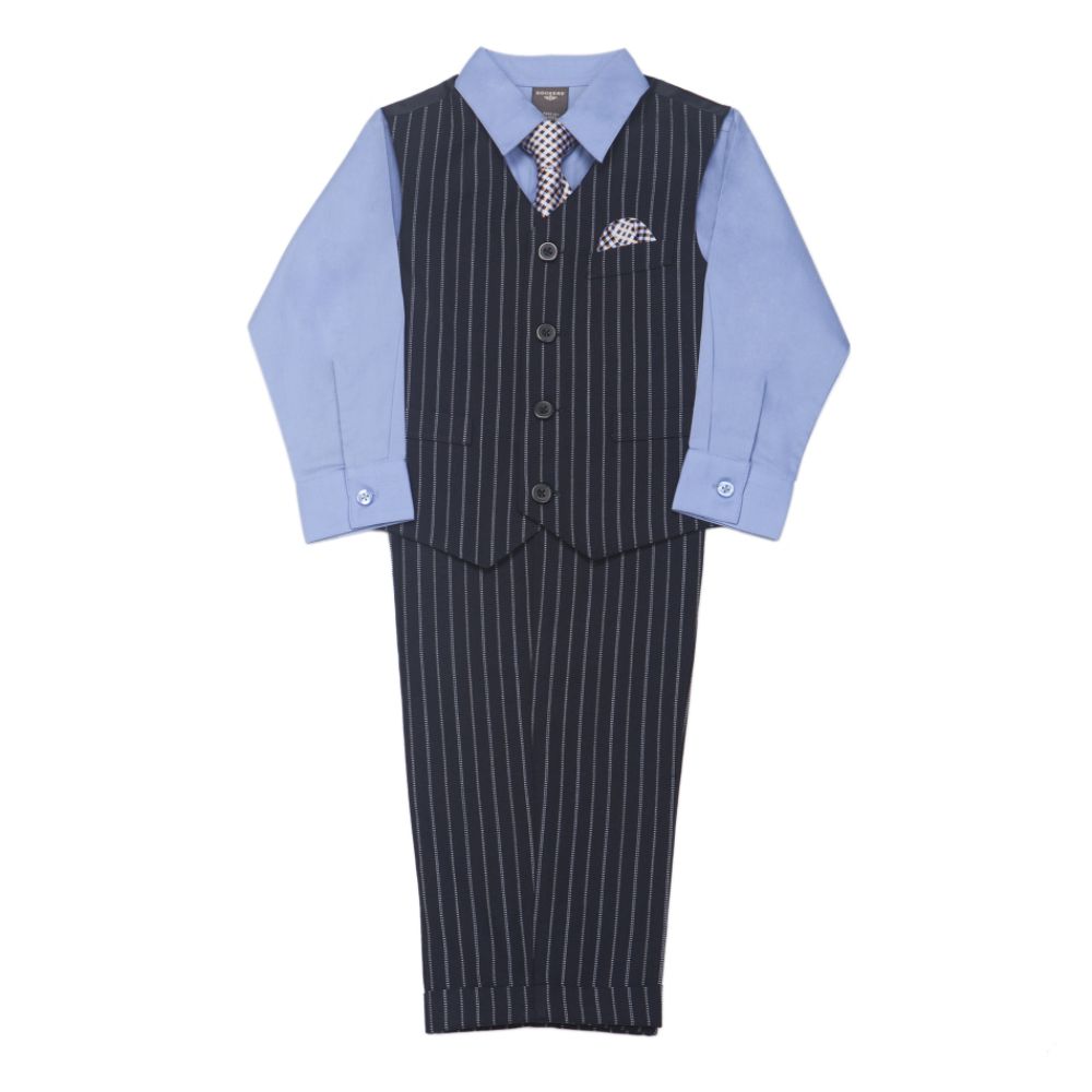 Dockers Boys Pinstriped Vest and Pants Set Blue with Gray Tie