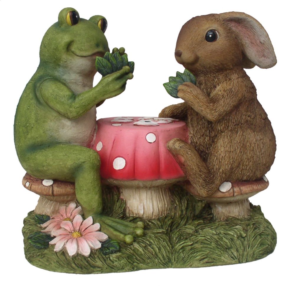 Bunny and Frog Playing Cards Statue