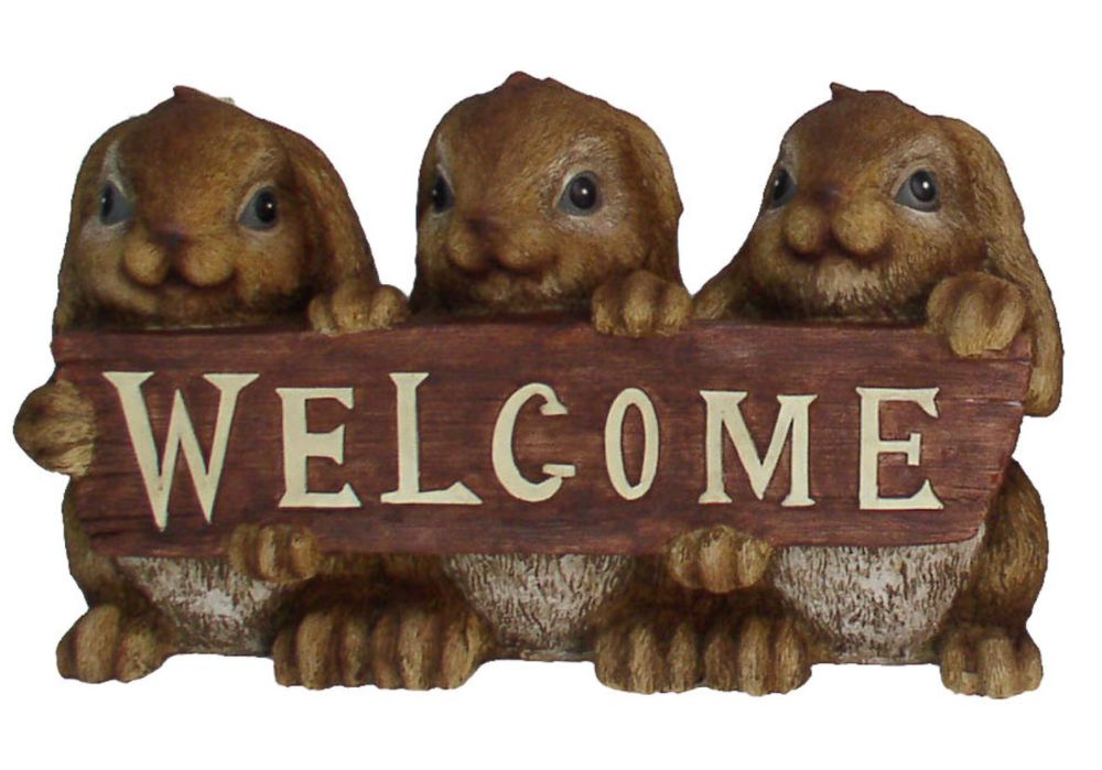 Bunny Trio with Welcome Sign Statue