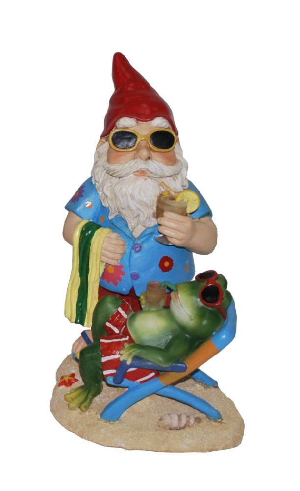 Gnome With Frog On Vacation Statue - Blue*--Outdoor Living-Outdoor Decor-Lawn Ornaments &amp; Statues
