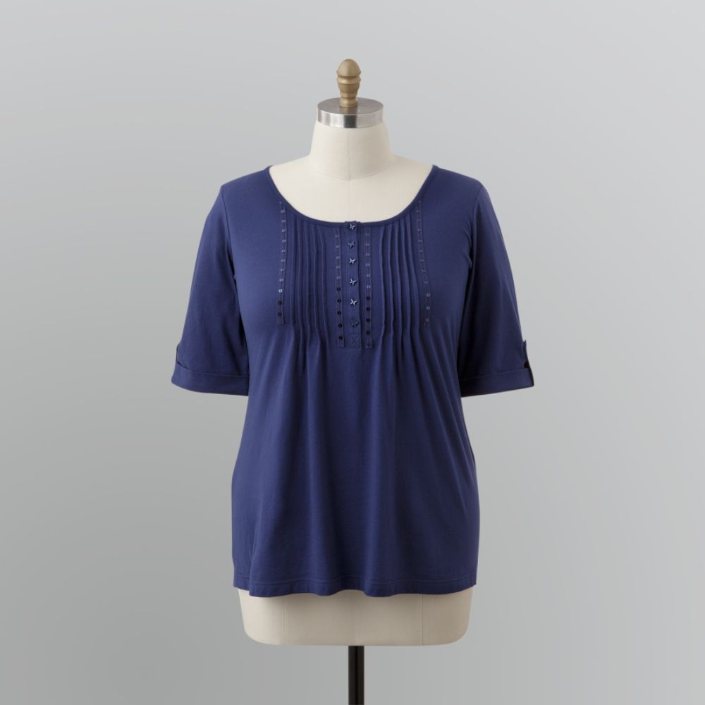 Basic Editions Women's Plus Pintuck Henley Shirt at Kmart.com