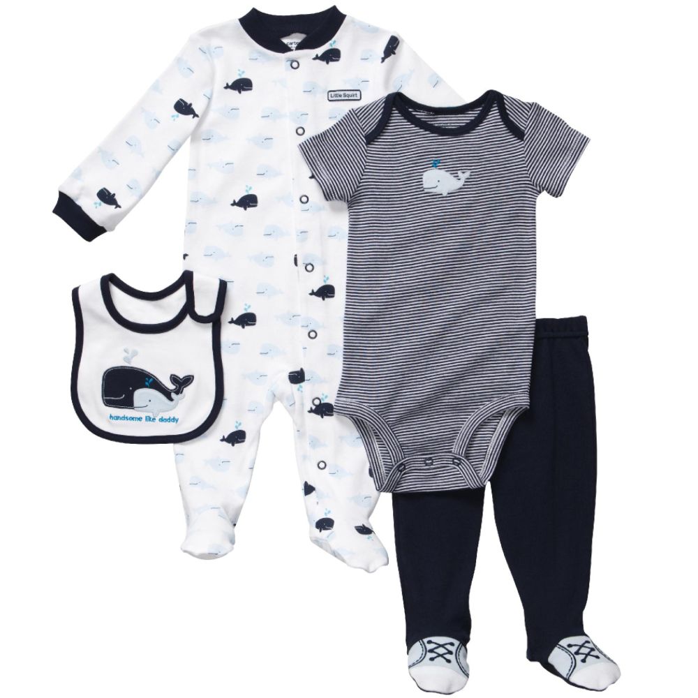 Carters Baby’s Four-Piece Set With Bib Whale White/Navy at Sears.com