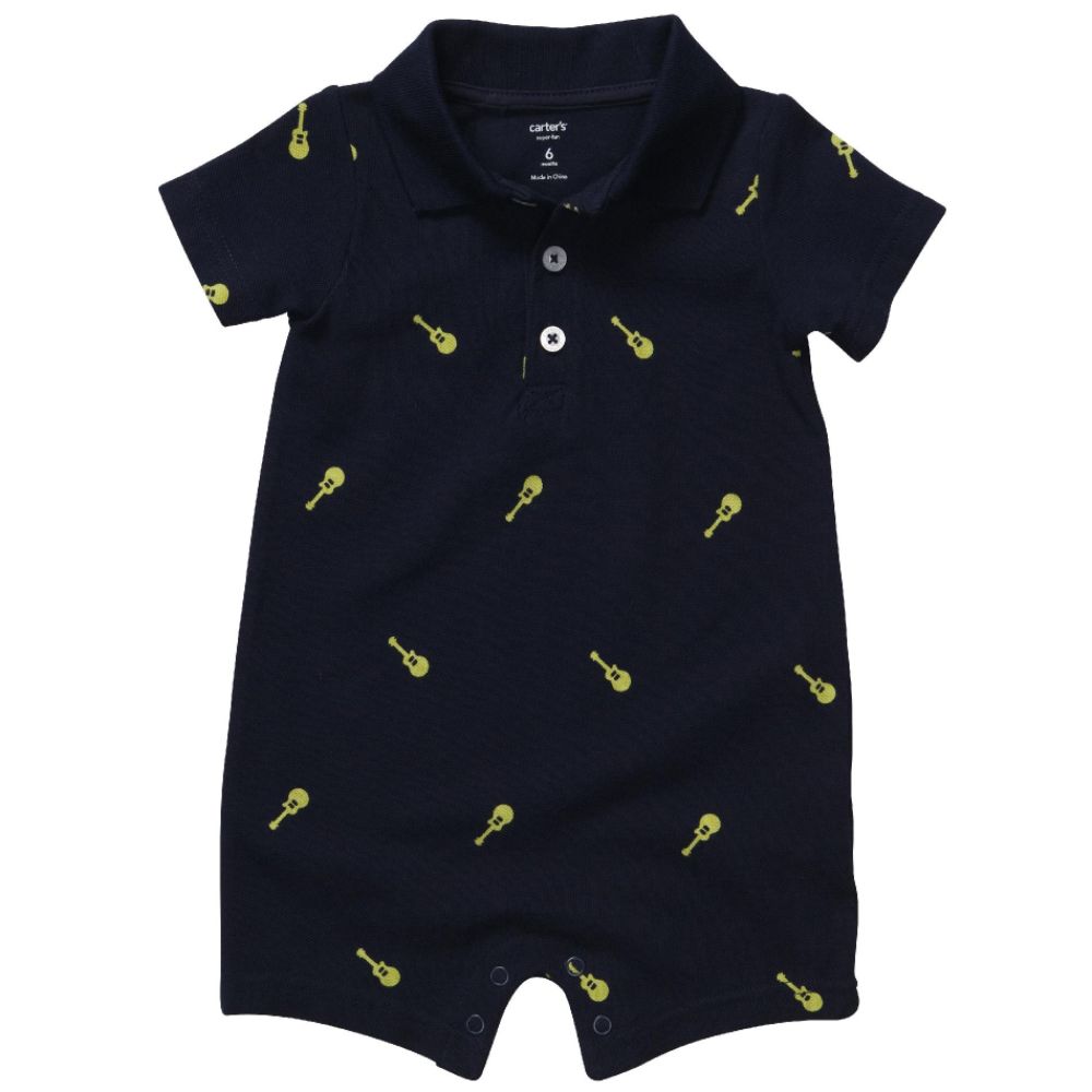 Carters Baby Boys Polo Romper Guitar Print