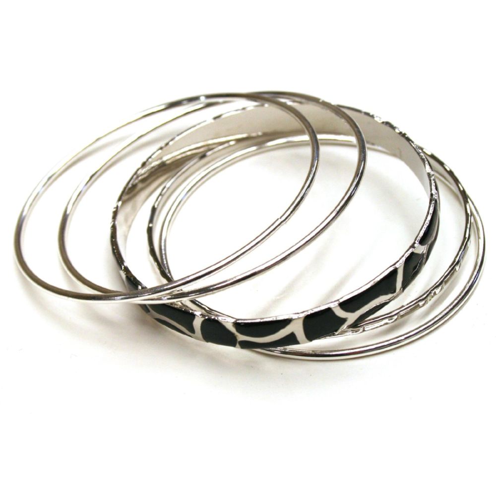 Sofia by Sofia Vergara Metallic Bangles Fashion Jewelry Silver/Black